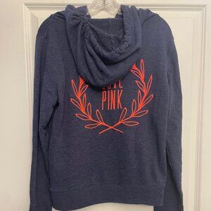 Victoria's Secret PINK Full Zip Hooded Sweatshirt Love Pink Blue Hoodie Large